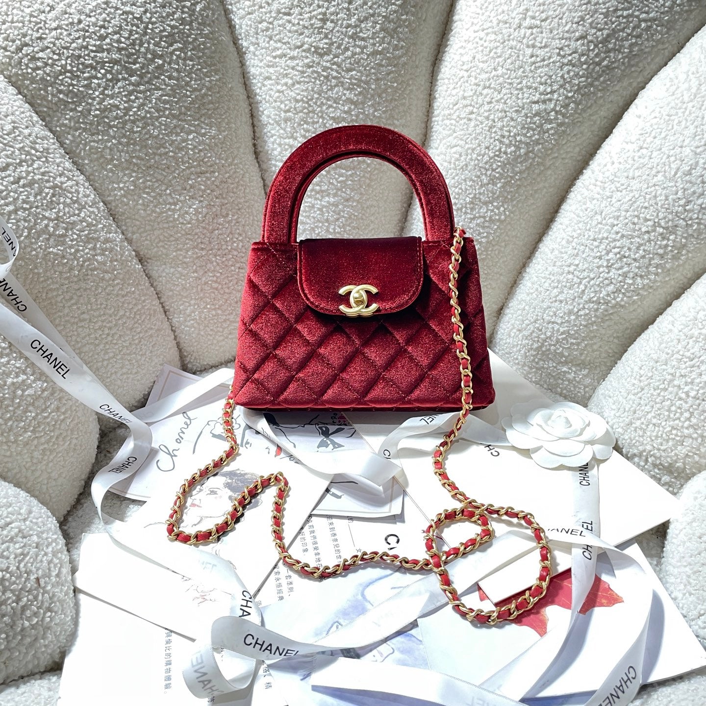 Velvet Top-Handle Shoulder Mini Bag