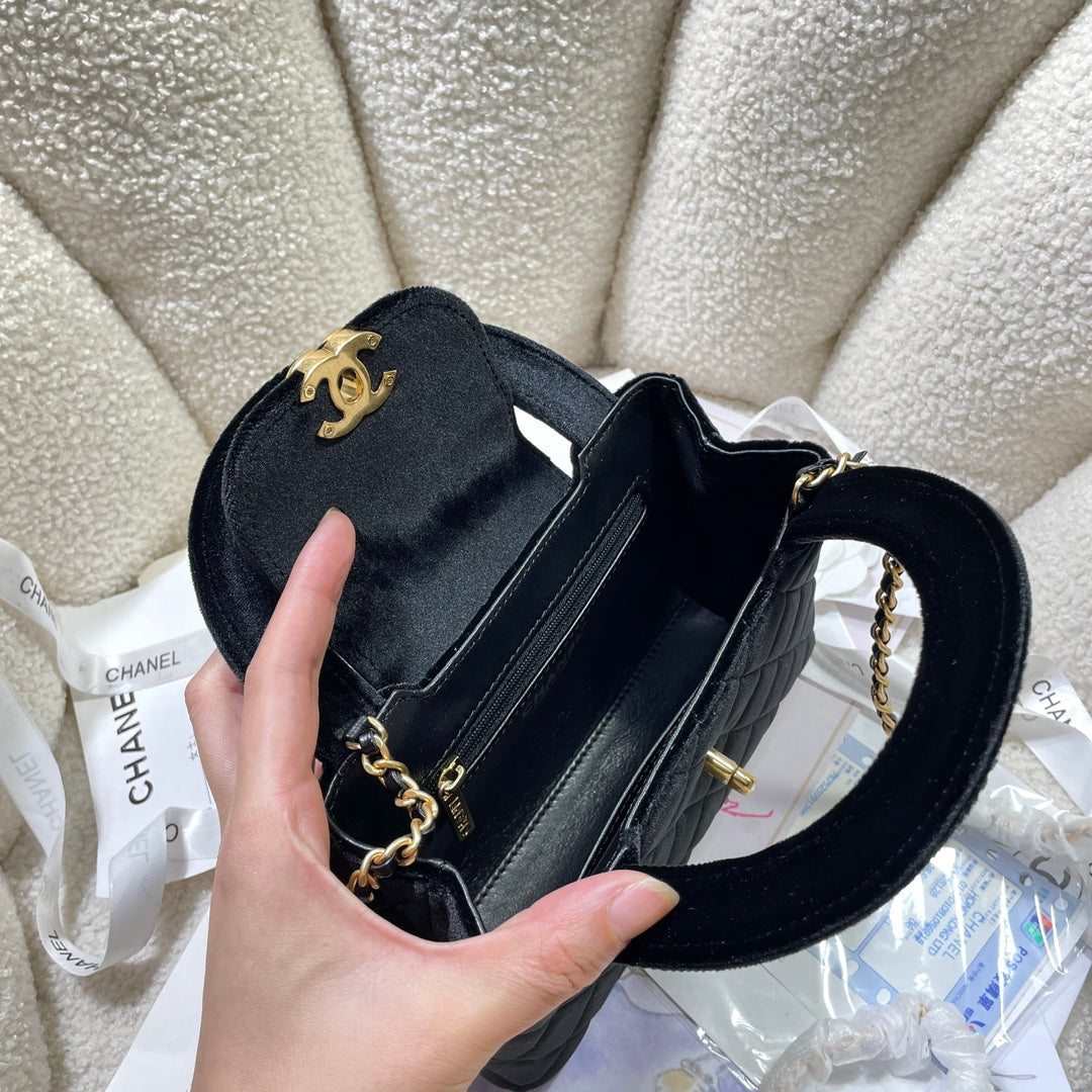 Velvet Top-Handle Shoulder Mini Bag