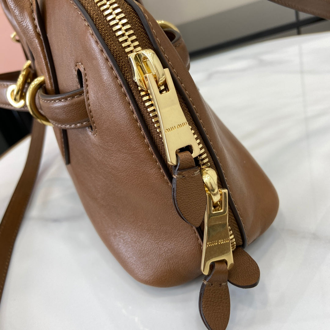 Vintage-Finish Nappa Leather Top-Handle Tote