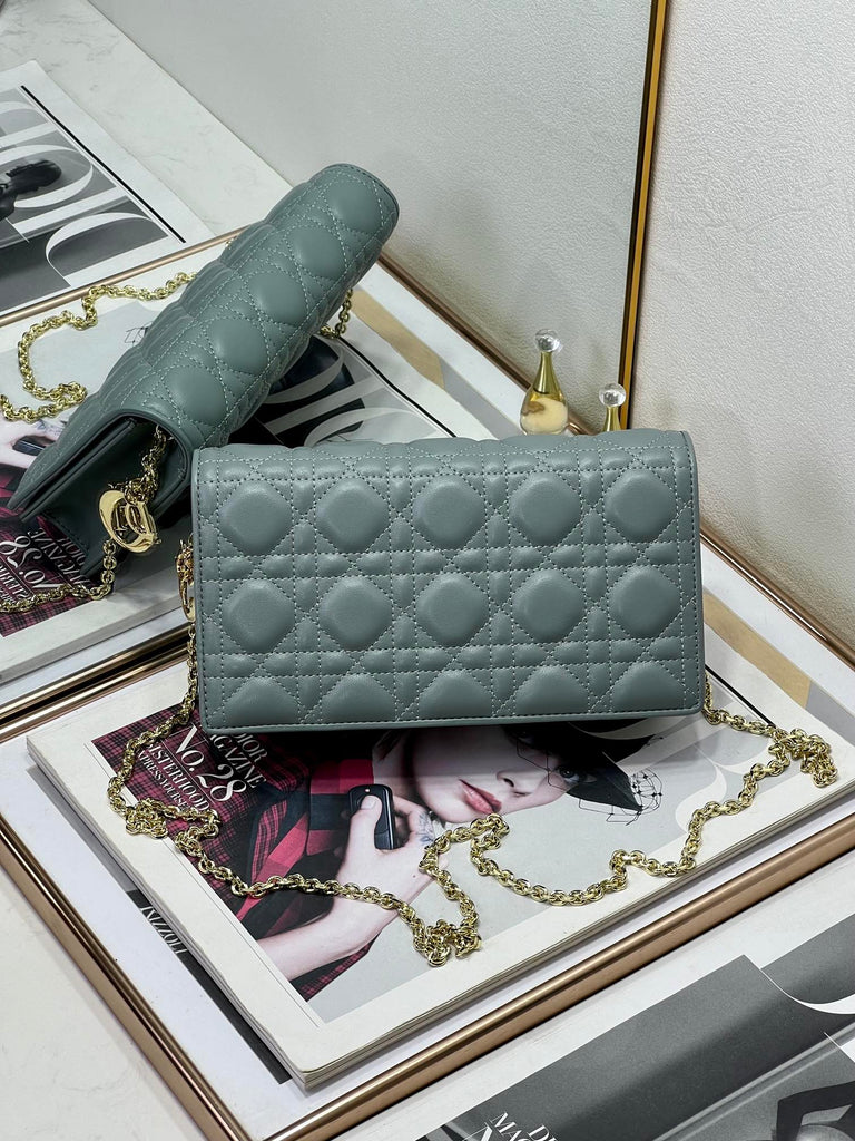 Lady Dior Pouch with Chain Cloud Blue