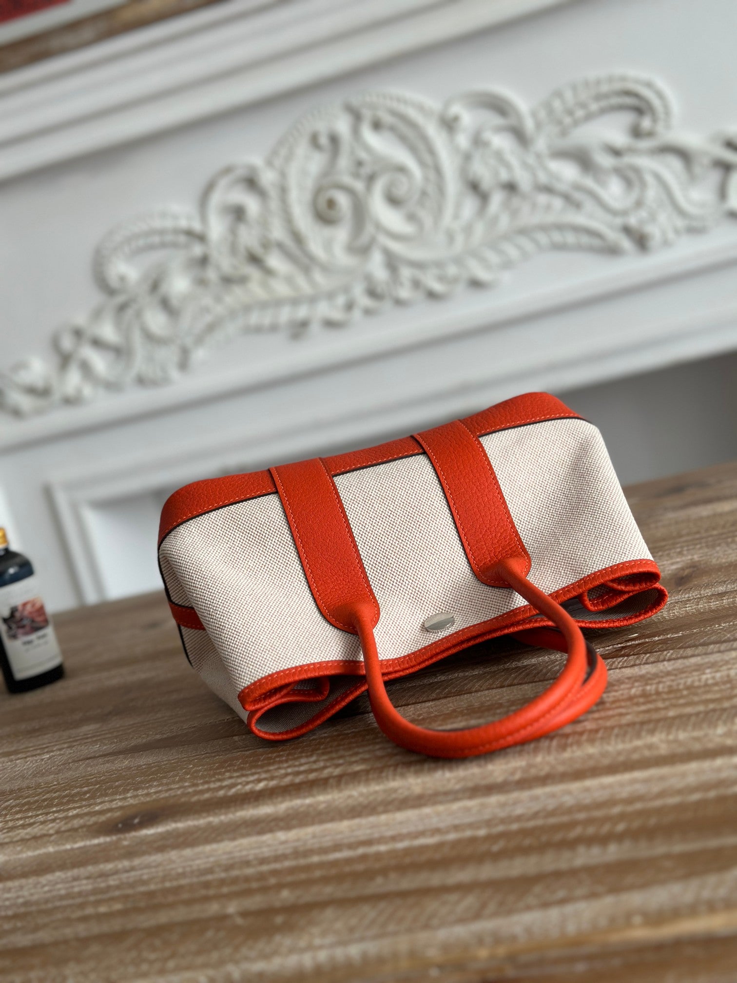 Classic Canvas & Leather Structured Tote Bag 30