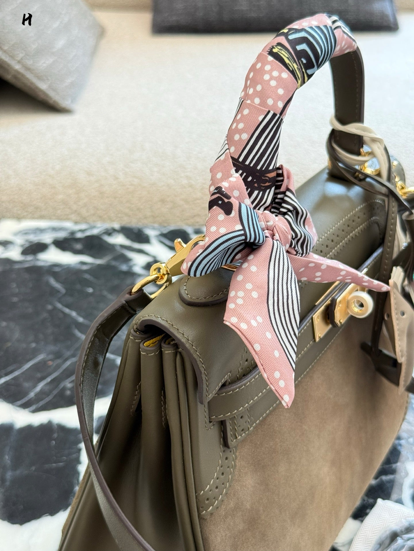 Artisanal Contrast-Leather Structured Top-Handle Bag