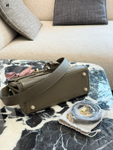 Artisanal Contrast-Leather Structured Top-Handle Bag