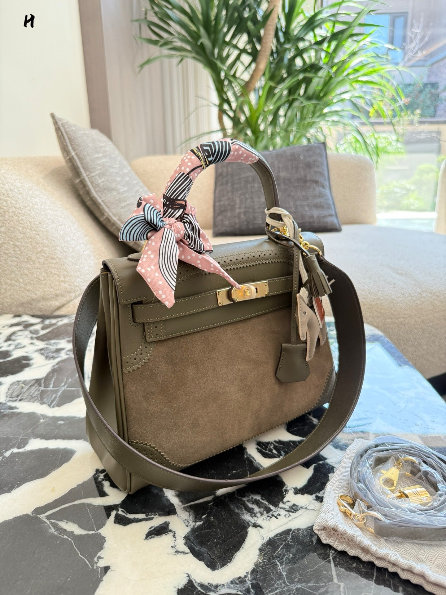 Artisanal Contrast-Leather Structured Top-Handle Bag