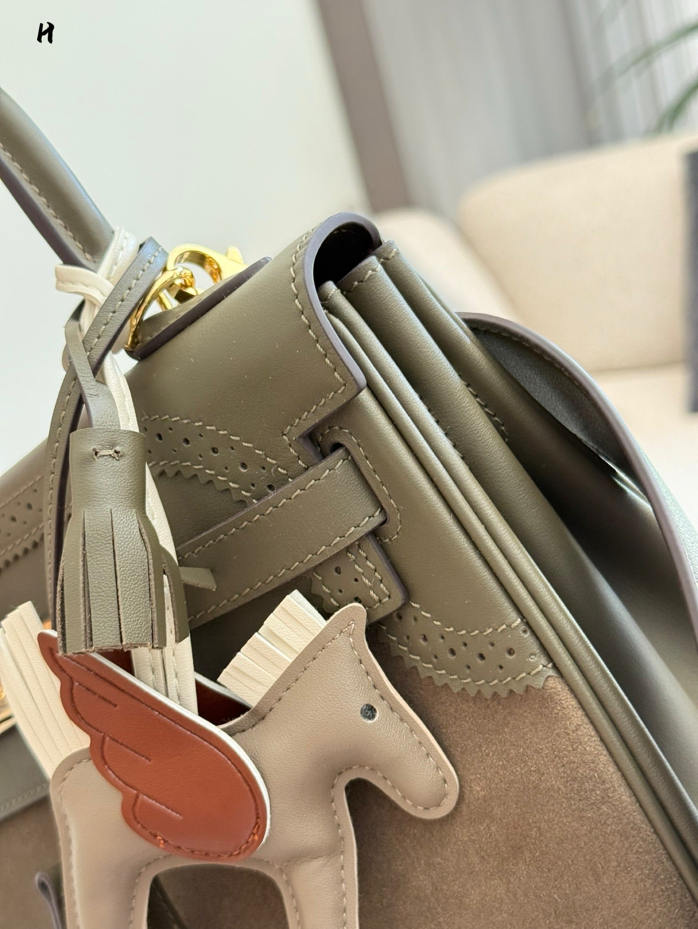 Artisanal Contrast-Leather Structured Top-Handle Bag