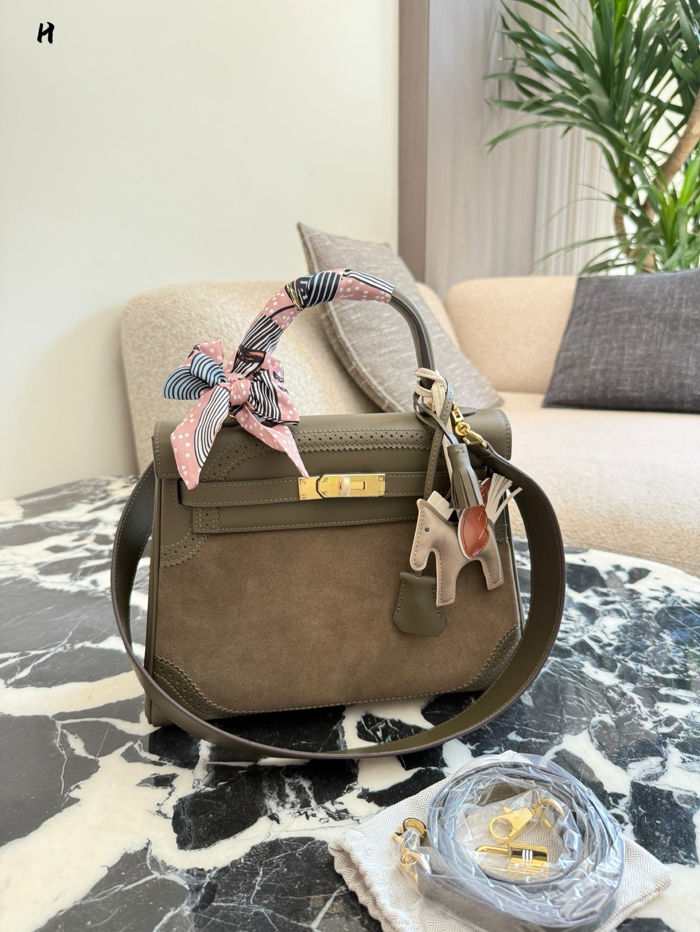 Artisanal Contrast-Leather Structured Top-Handle Bag