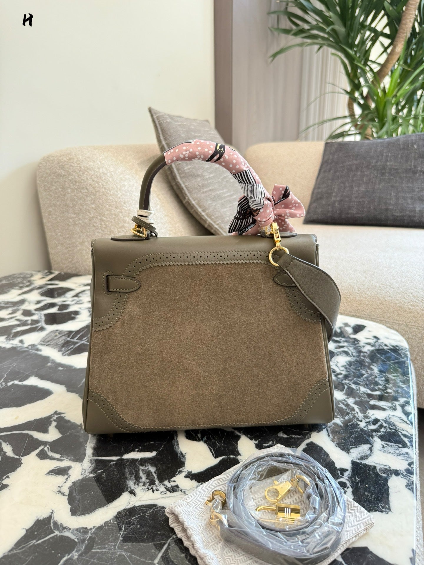 Artisanal Contrast-Leather Structured Top-Handle Bag