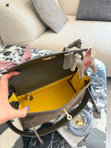 Artisanal Contrast-Leather Structured Top-Handle Bag