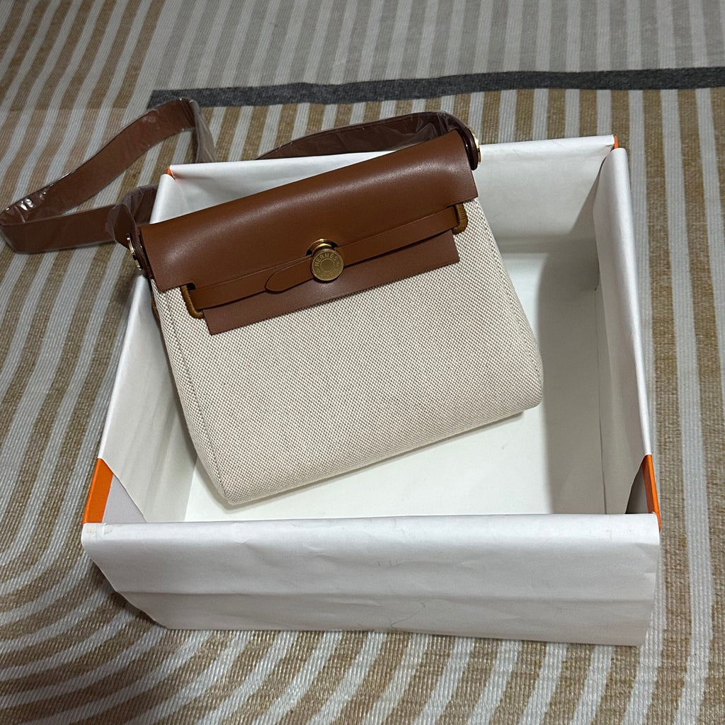 Herbag Two-Tone Canvas and Leather Top Handle Bag