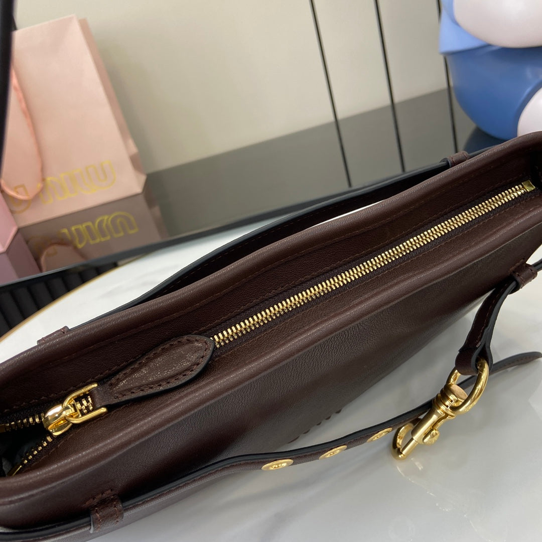 Soft Nappa Leather Shoulder Bag with Vintage Accents