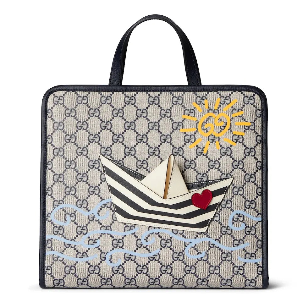 Children’s Printed GG Tote Bag – Luxury Inspired Blue Sail Design