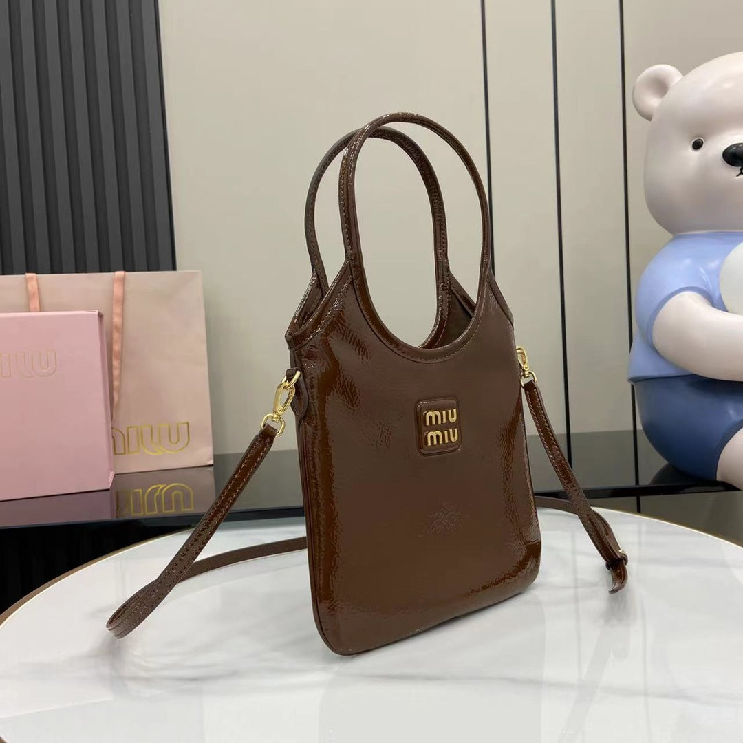 Compact Patent Leather Tote with Adjustable Strap