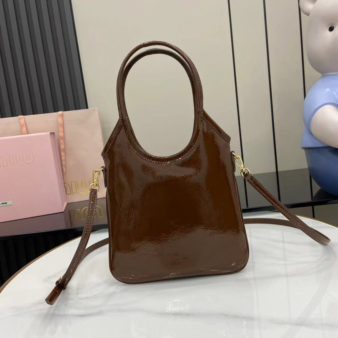 Compact Patent Leather Tote with Adjustable Strap