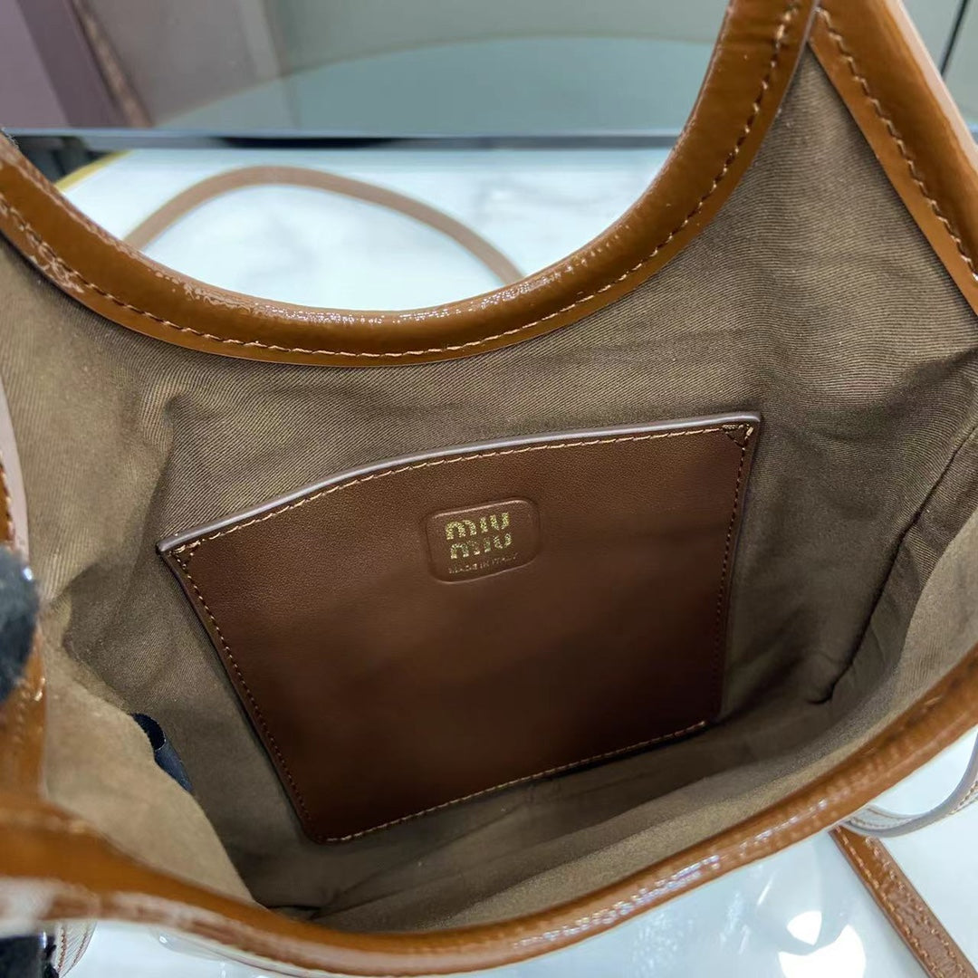 Compact Patent Leather Tote with Adjustable Strap