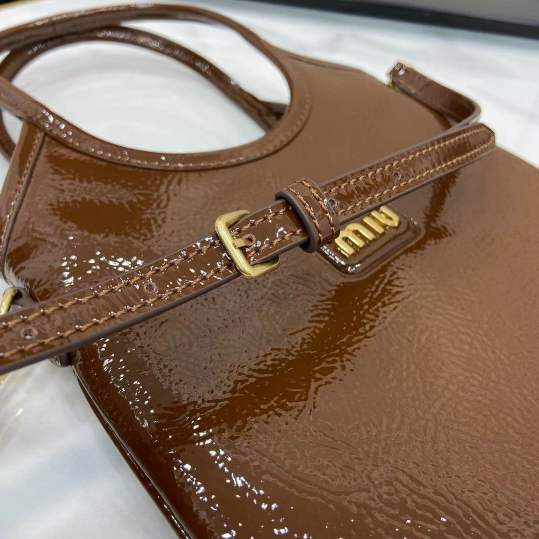 Compact Patent Leather Tote with Adjustable Strap