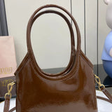 Compact Patent Leather Tote with Adjustable Strap