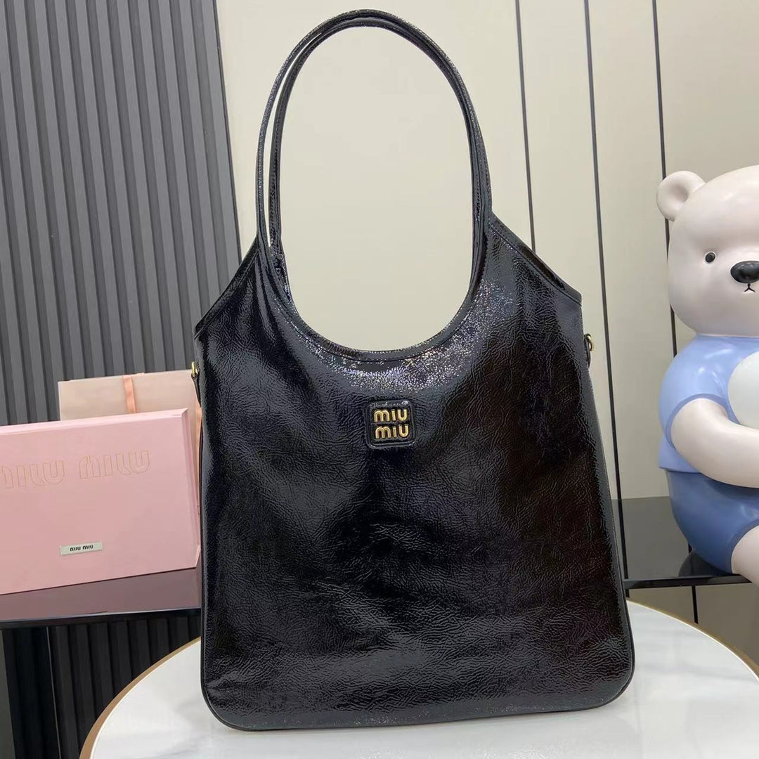 High-Gloss Patent Leather Tote with Metallic Accents