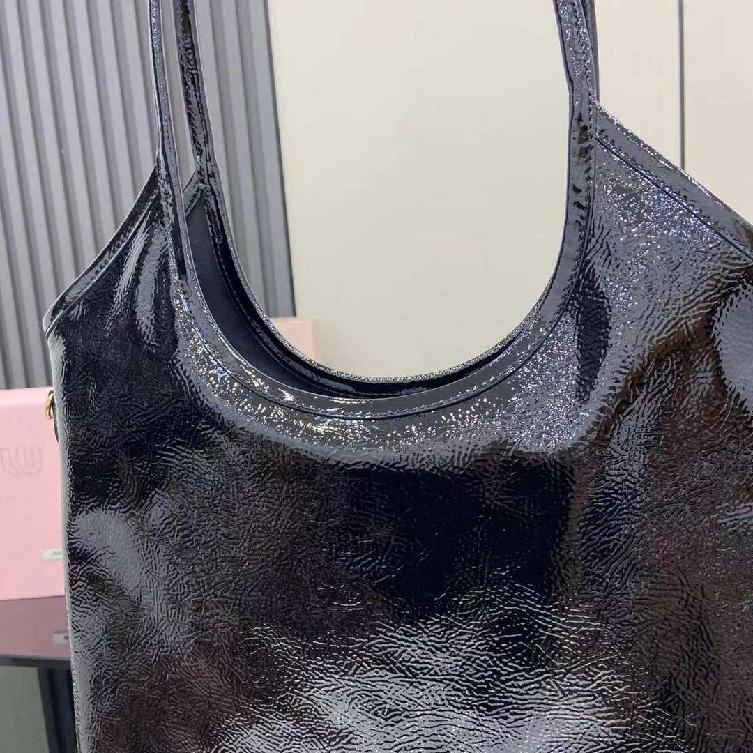 High-Gloss Patent Leather Tote with Metallic Accents