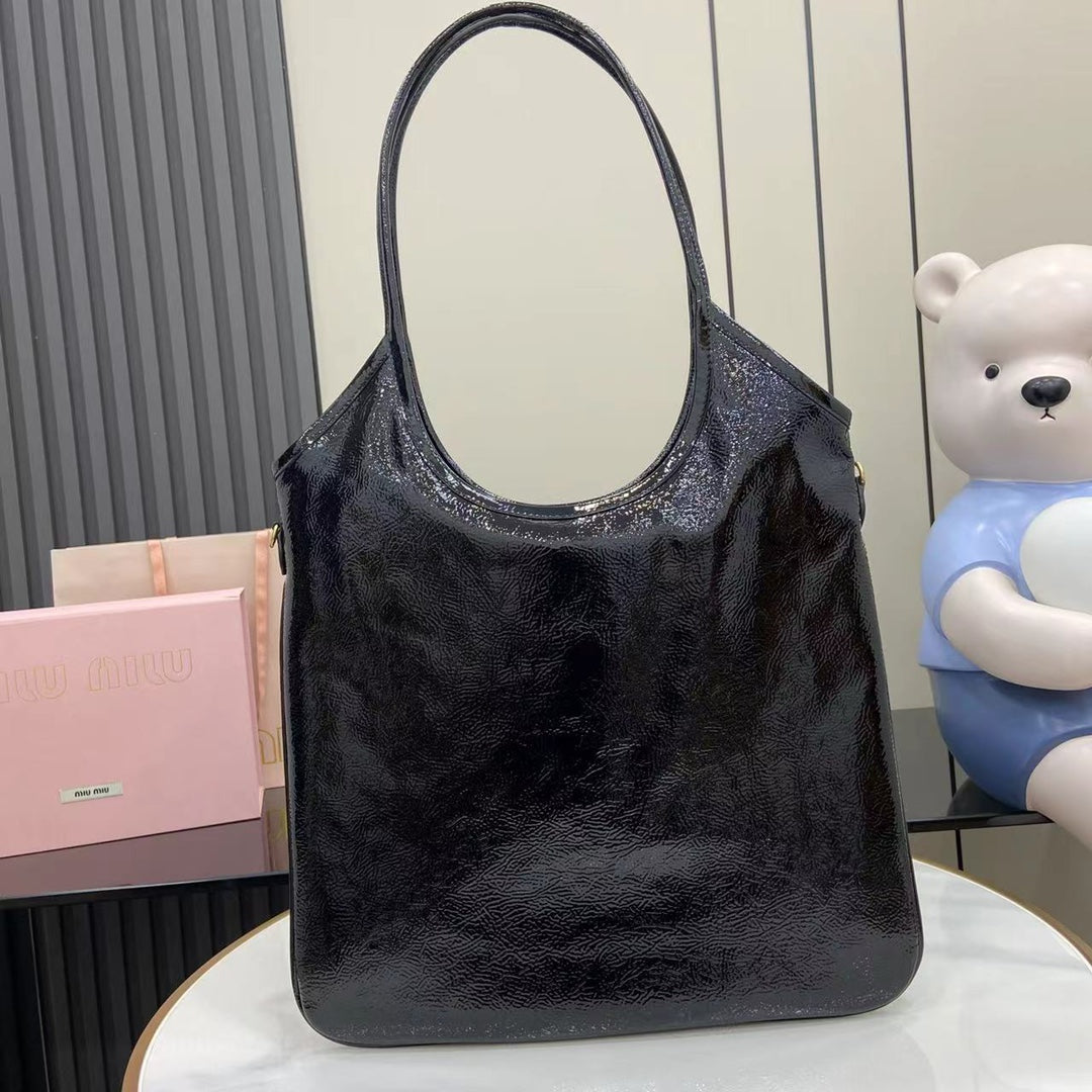 High-Gloss Patent Leather Tote with Metallic Accents