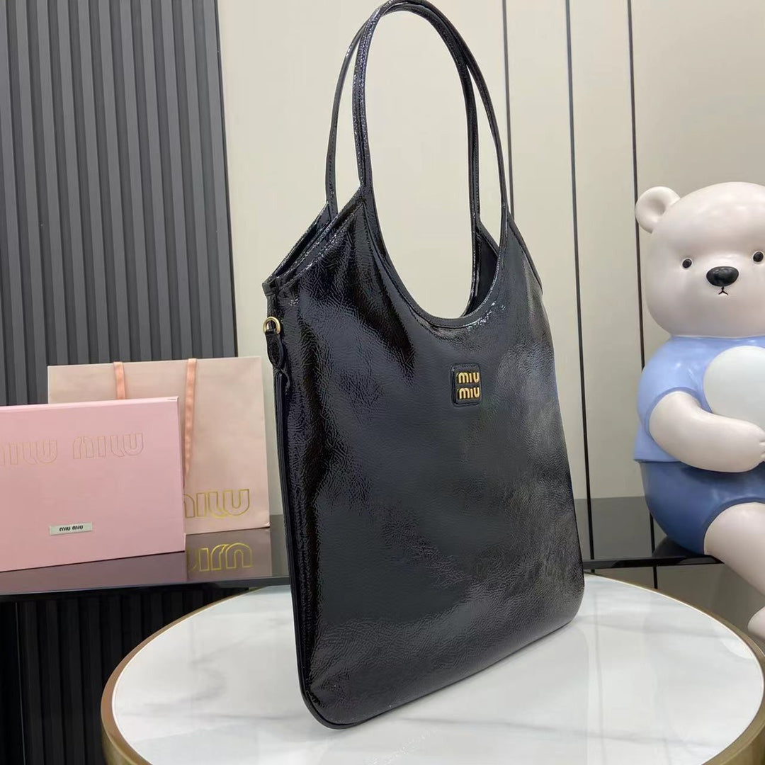 High-Gloss Patent Leather Tote with Metallic Accents