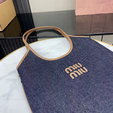 Elegant Denim and Leather Shoulder Tote