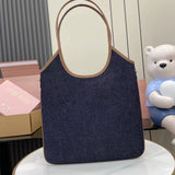 Elegant Denim and Leather Shoulder Tote