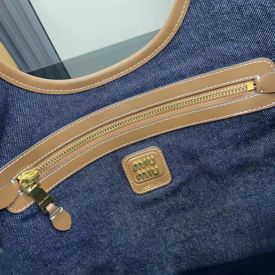 Elegant Denim and Leather Shoulder Tote