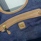 Elegant Denim and Leather Shoulder Tote