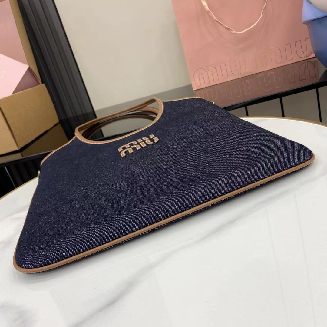 Elegant Denim and Leather Shoulder Tote