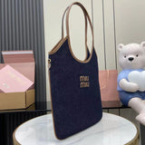 Elegant Denim and Leather Shoulder Tote