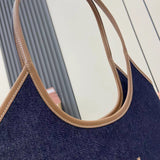 Elegant Denim and Leather Shoulder Tote