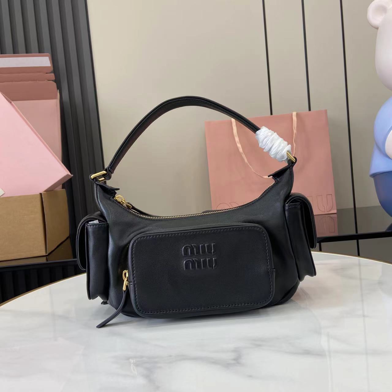 Nappa Leather Pocket Shoulder Bag