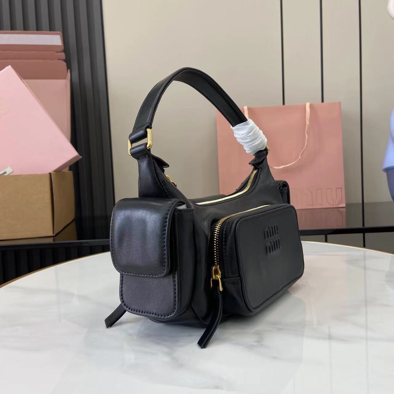 Nappa Leather Pocket Shoulder Bag