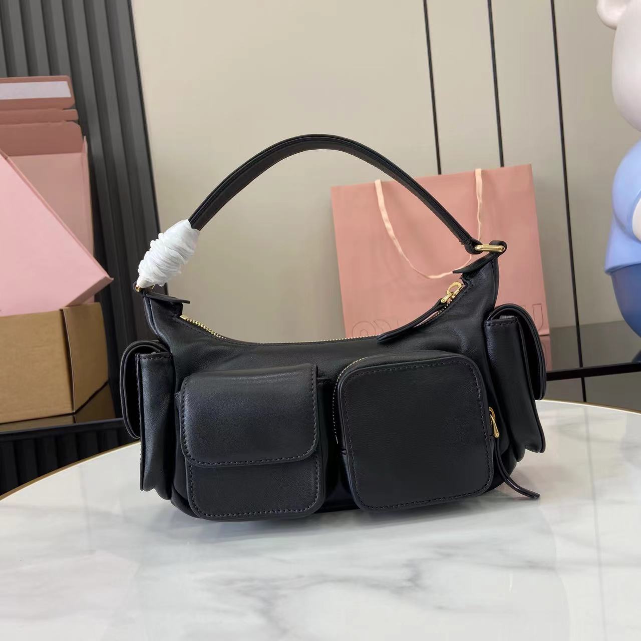 Nappa Leather Pocket Shoulder Bag