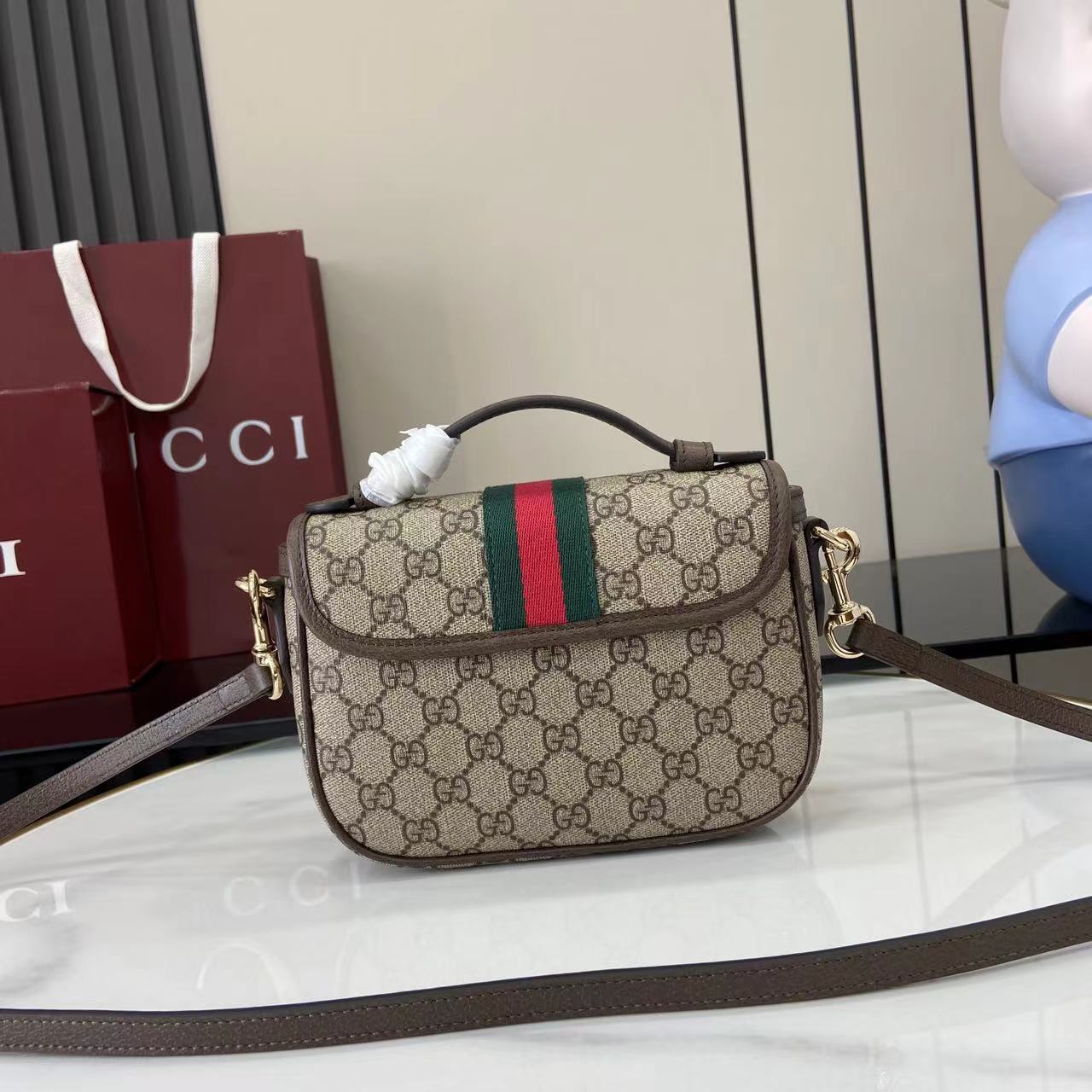 Monogram Canvas Small Top Handle Bag with Leather Trim