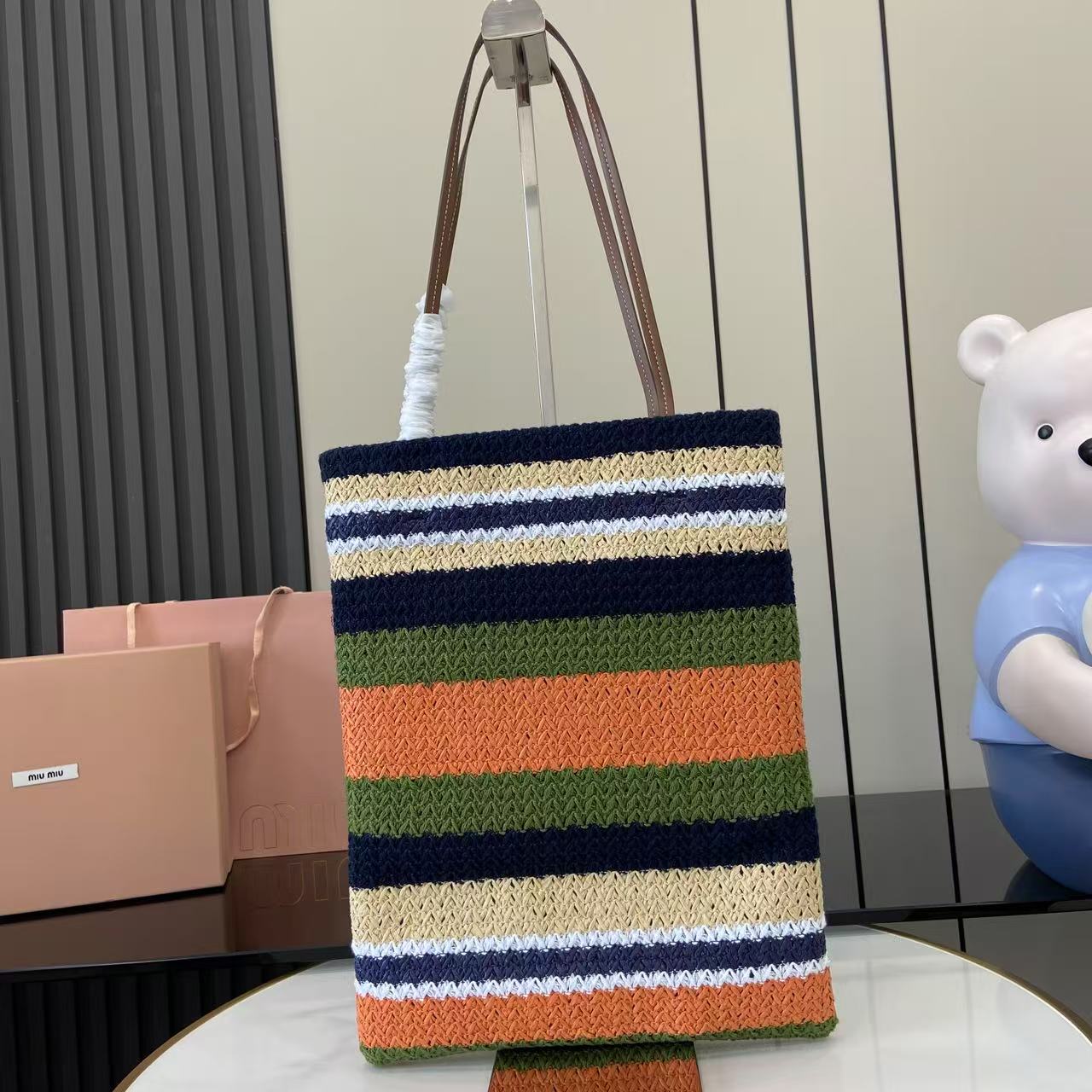 Striped Crochet Tote Bag