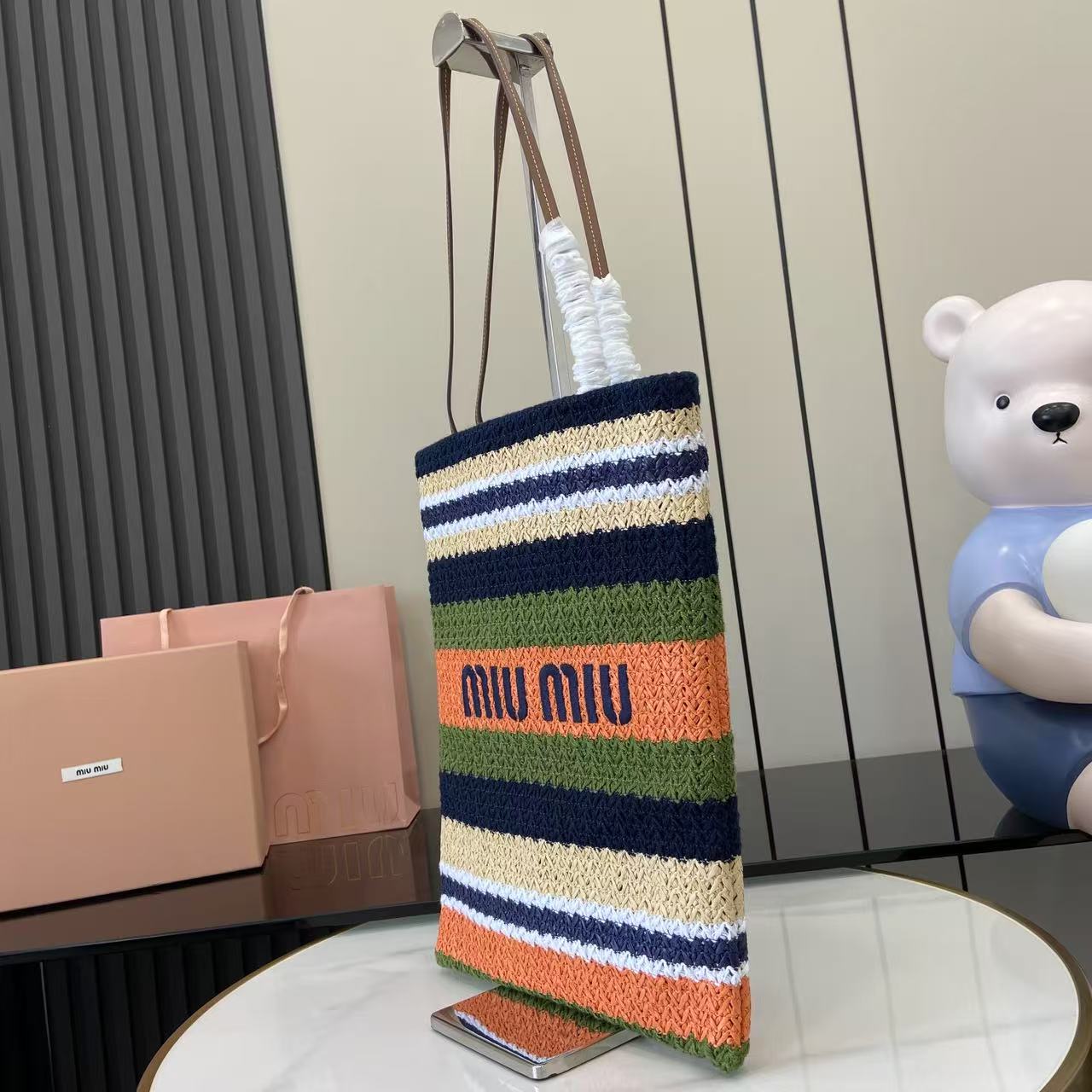 Striped Crochet Tote Bag