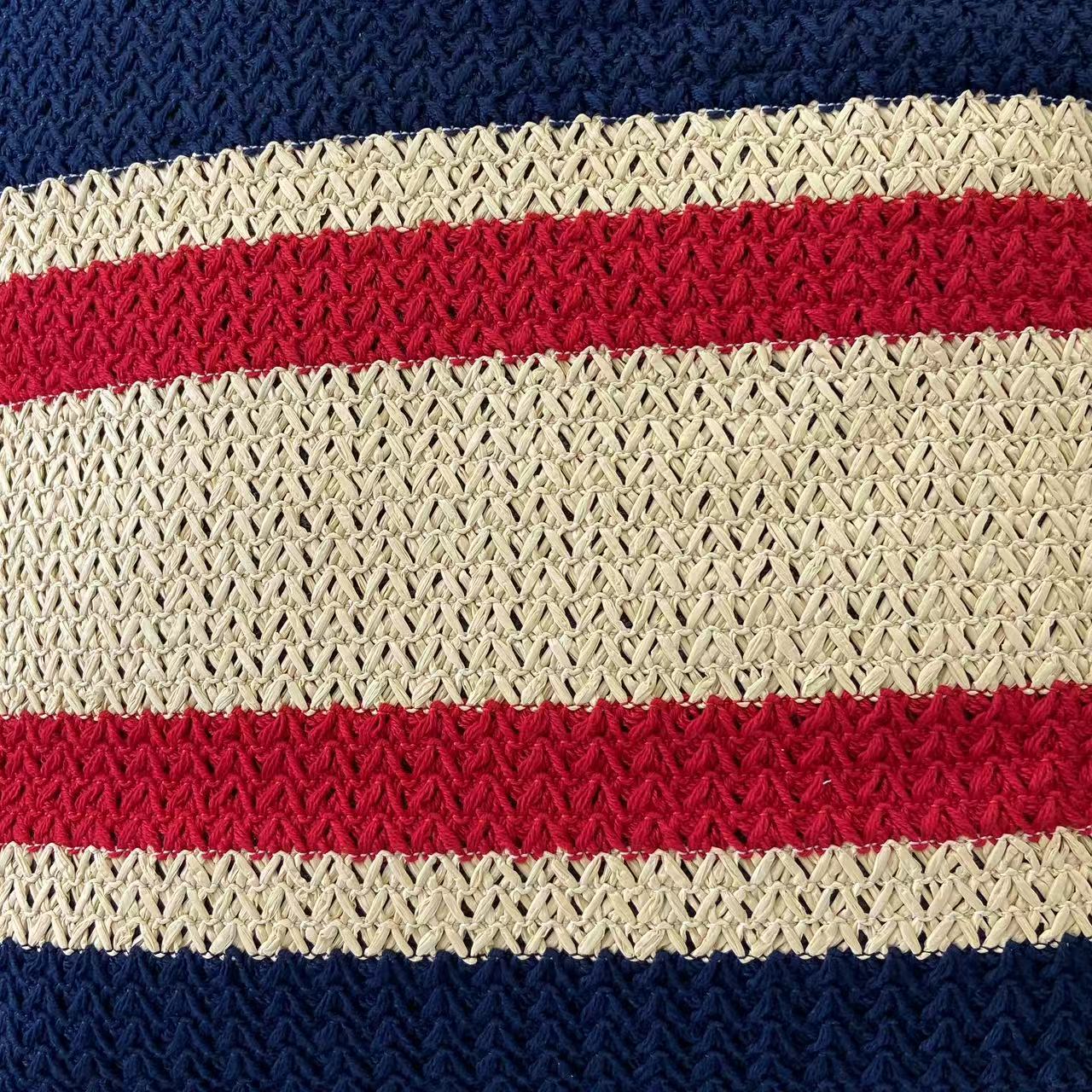 Raffia Crochet Stripe Tote Bag