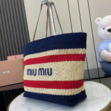 Raffia Crochet Stripe Tote Bag