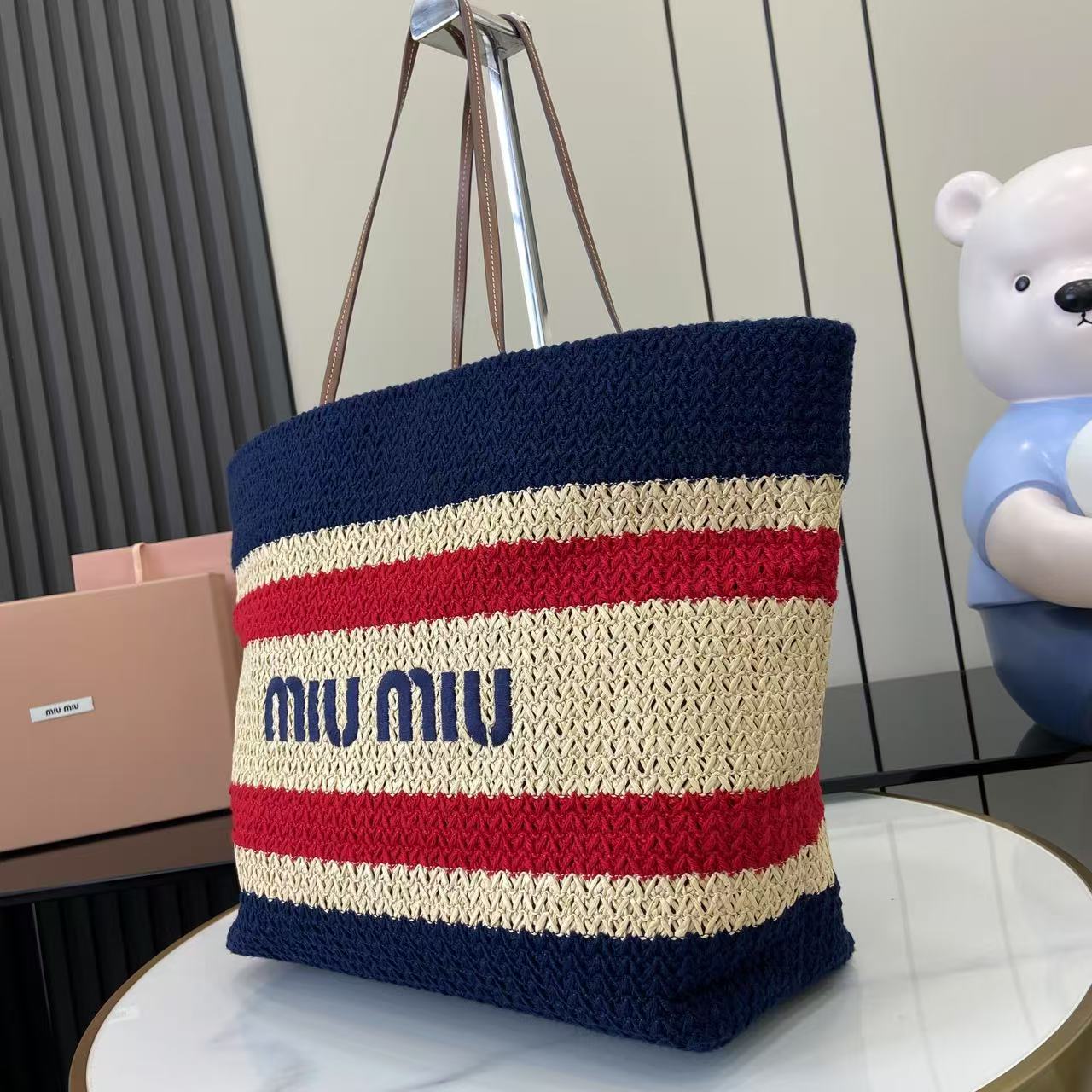 Raffia Crochet Stripe Tote Bag