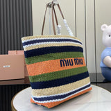 Raffia Crochet Stripe Tote Bag