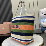Raffia Crochet Stripe Tote Bag