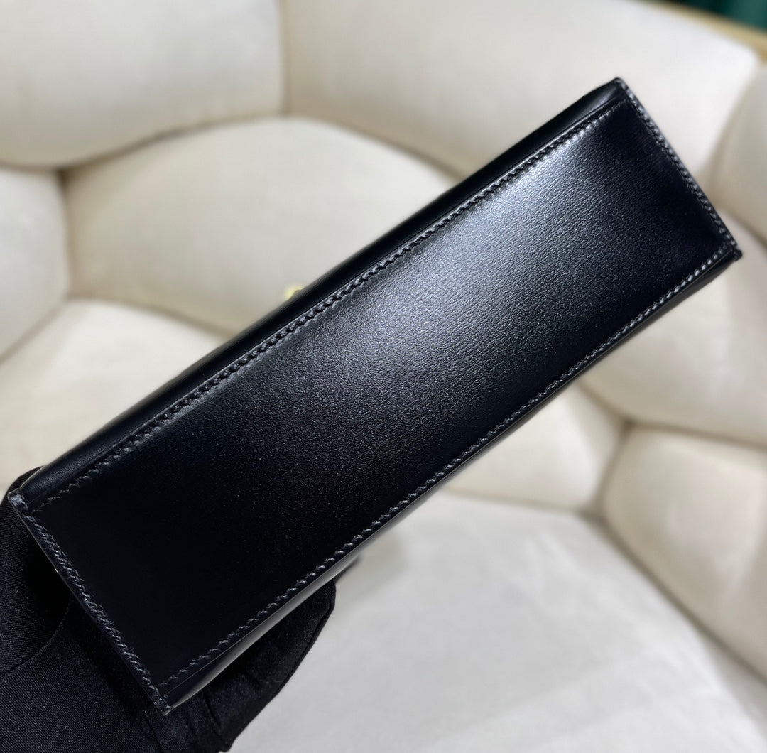 Shine Black Pochette Handbag with Gold-Tone Hardware