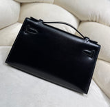 Shine Black Pochette Handbag with Gold-Tone Hardware