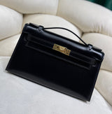 Shine Black Pochette Handbag with Gold-Tone Hardware