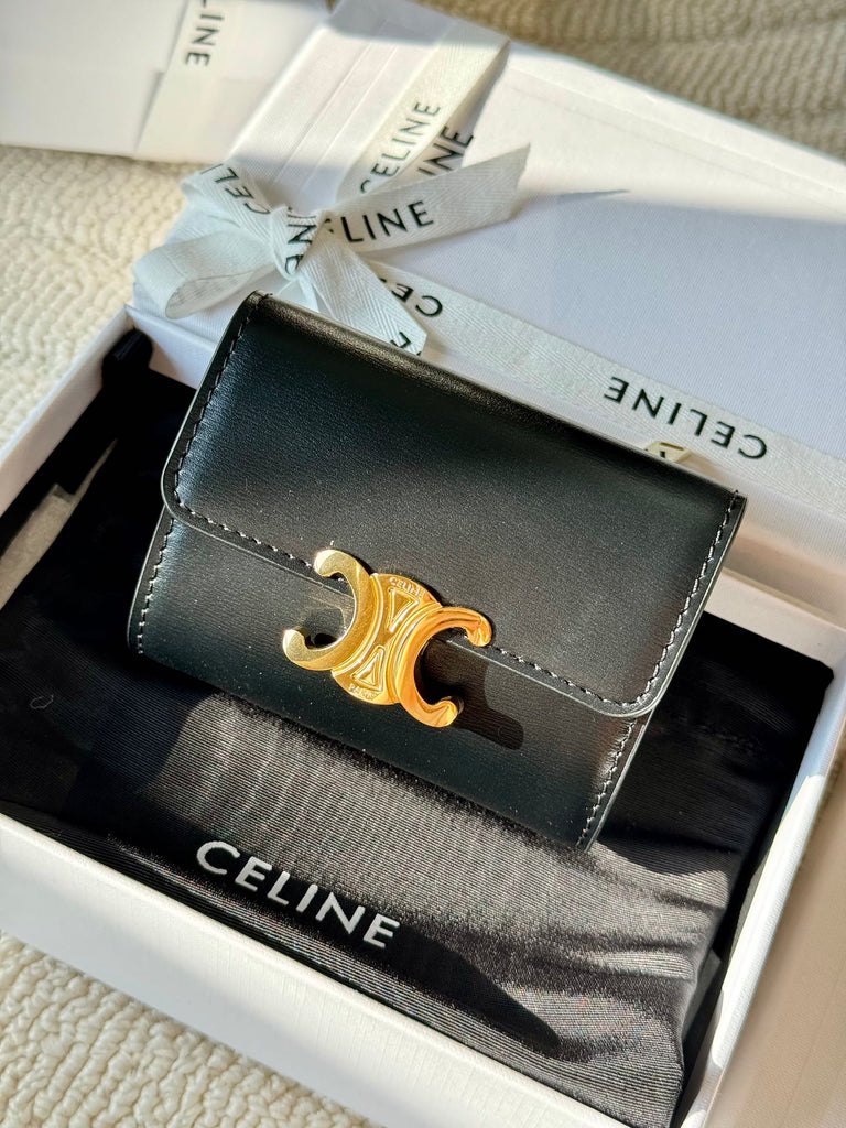 Celine Compact Wallet in Shiny Cowhide with Triomphe Coin Detail