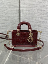 Lady D - Joy Bag Red – Elegant Patent Leather with Classic Cannage Design