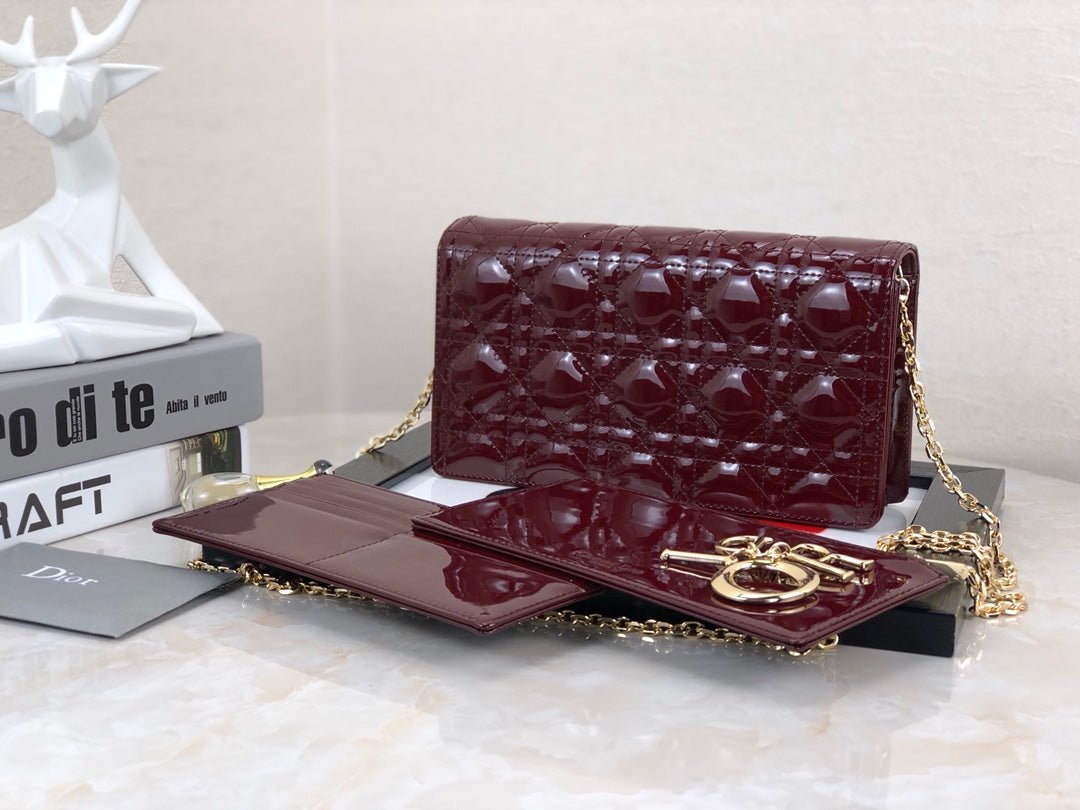 Lady Dior Pouch Patent Cannage Wine Red