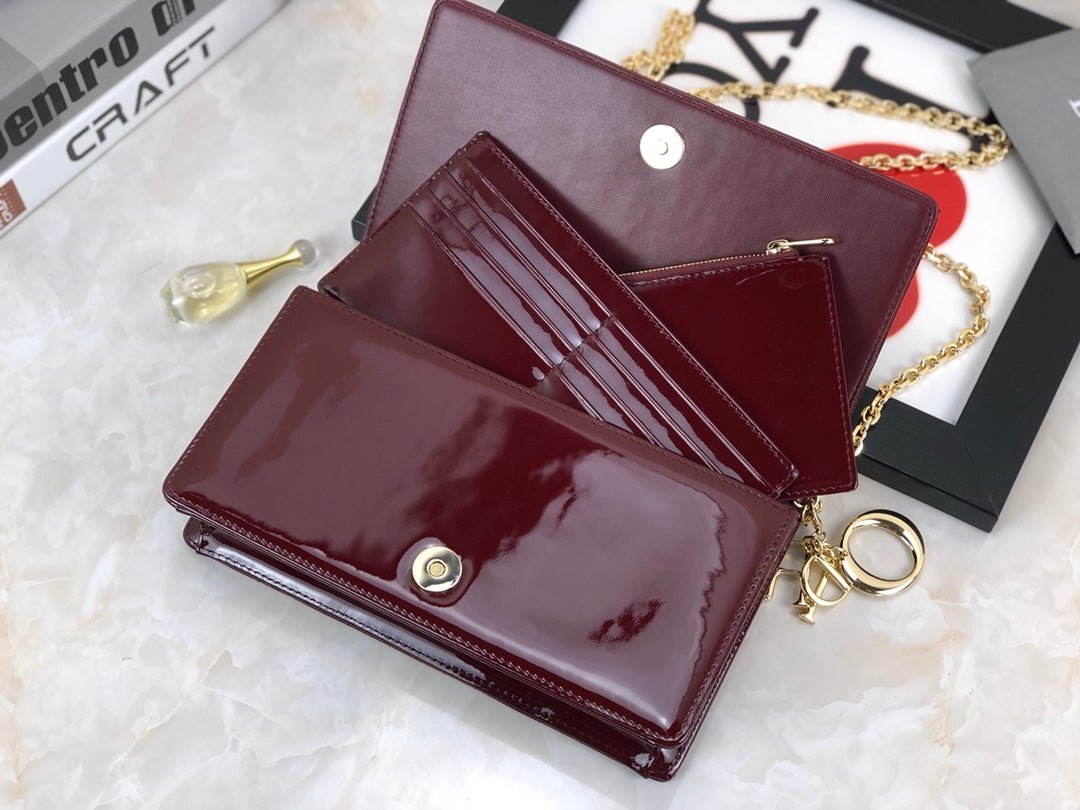 Lady Dior Pouch Patent Cannage Wine Red
