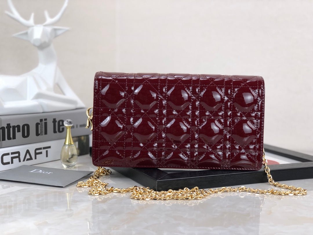 Lady Dior Pouch Patent Cannage Wine Red
